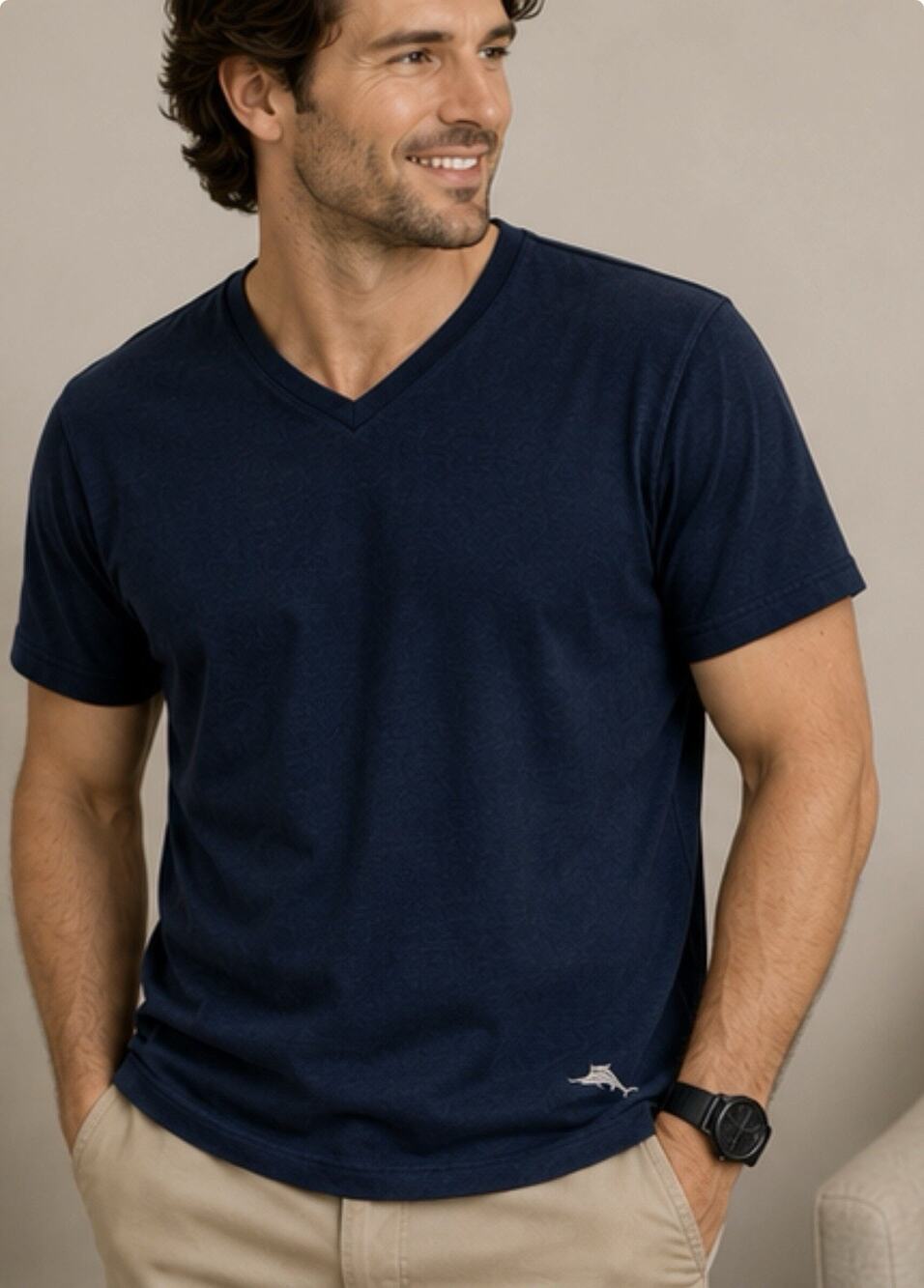 Tommy Bahama Men’s XL Blue V Neck T Shirt Cotton Modal Short Sleeve Marlin